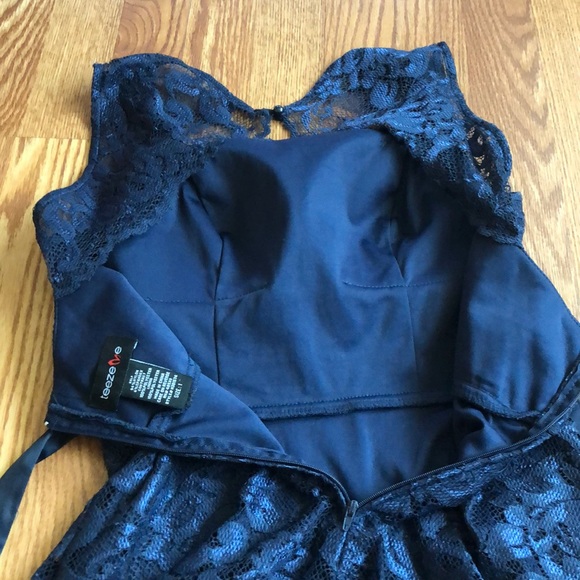 Teeze Me | Navy Blue Lace Mini Dress | Size 1 - Picture 8 of 8